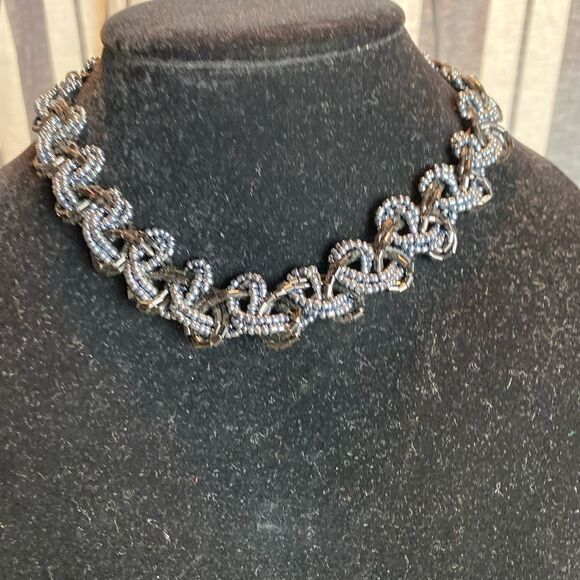 #405 Sapphire and Black Braided Bead Choker - Picture 4 of 7